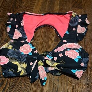 Floral and Crane Print Bikini Top